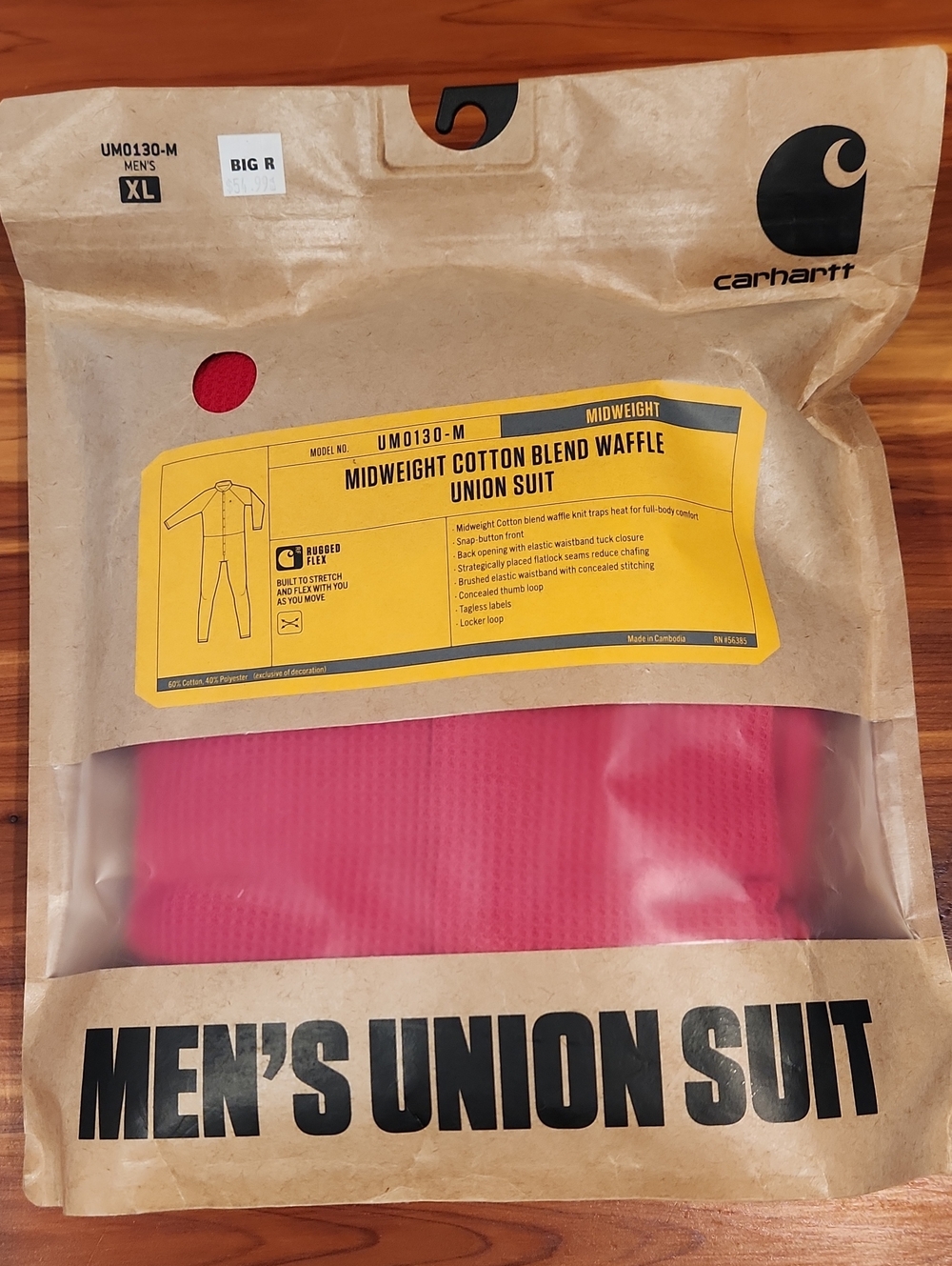 Carhartt Men's Midweight Waffle Union Suit - Red